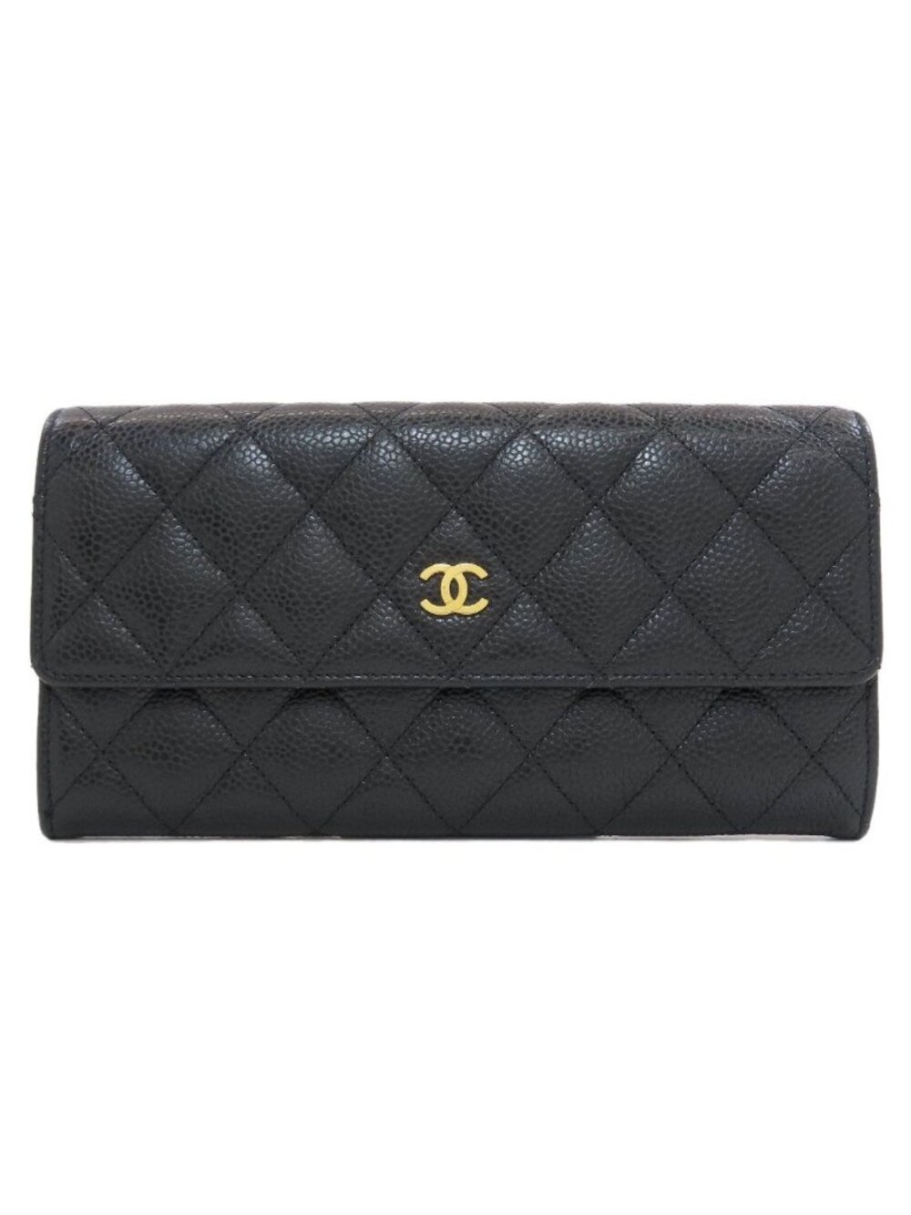 Chanel Quilted CC Logo Gold Wallet Grained Calfskin